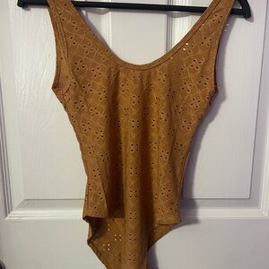 Brown Eyelet Bodysuit